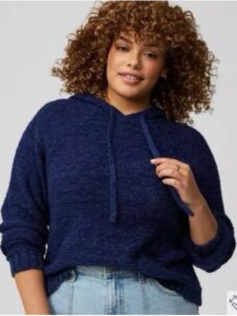 Torrid Textured Boxy Hoodie Sweater Blue 100% Cotton Size 0 (L) NWT
